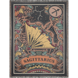 Decorative blanket with Sagittarius zodiac design on a plain background