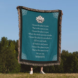Namaste Lotus Woven Blanket – Mandala Fringe Throw – Meditation Decor